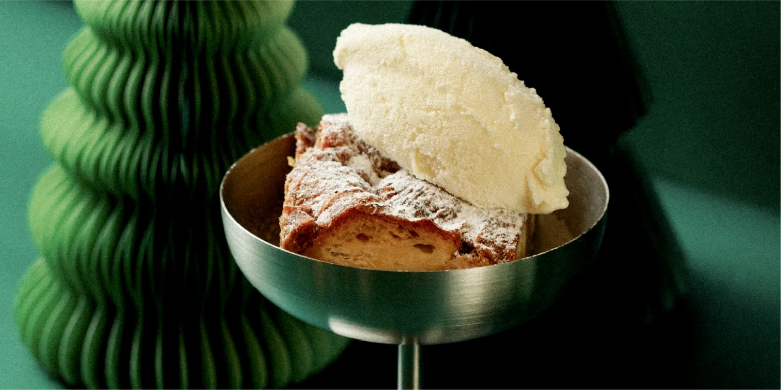 Baked Croissant Bread Pudding with Vanilla Bean Ice Cream