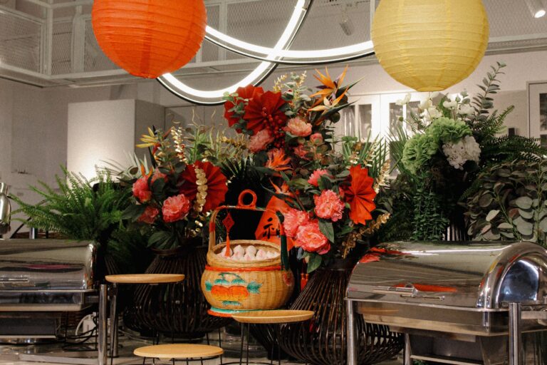 Longevity themed celebratory buffet setup