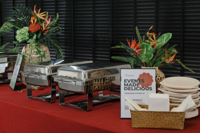 Tropical Paradise themed celebratory buffet setup