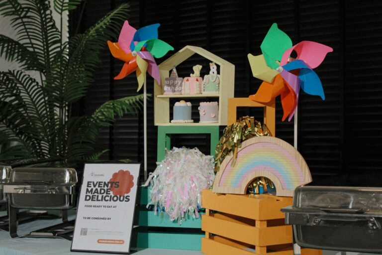 Whimsical Celebration themed celebratory buffet setup