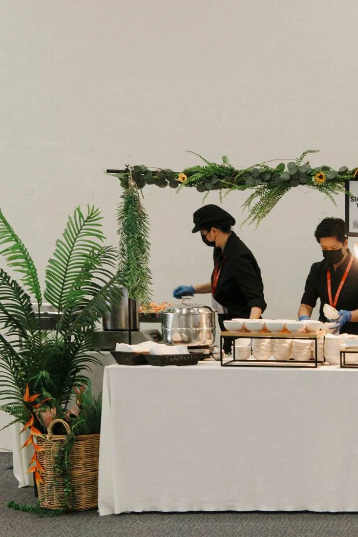 Our team serving at a buffet